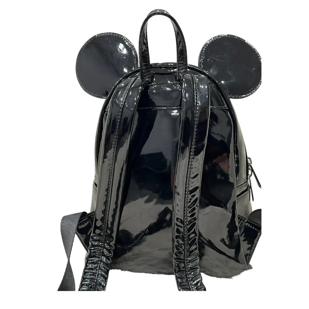 Loungefly Disney Mickey Black on Black Mini Backpack Black Patent - Picture 3 of 3